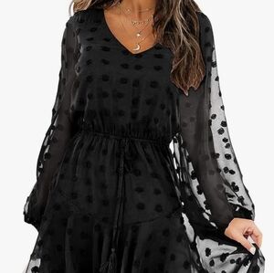 Black Swiss dot flowy dress